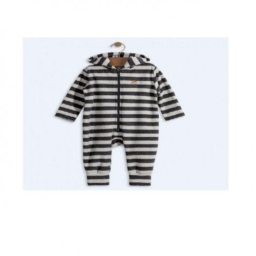 Baby Romper With Hood Black Stripes