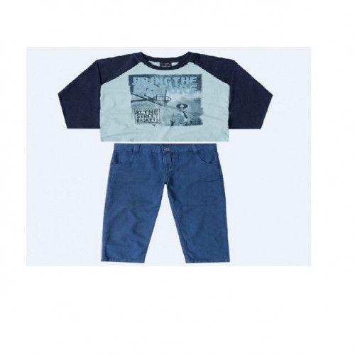 Pajama Set Blue Long Sleeve And Pants For Boys