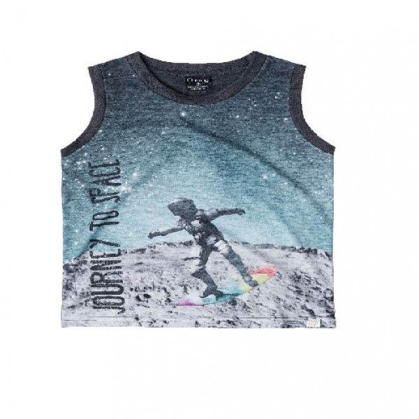 Sleeveless Green Shirt With Astronaut Design For Boys