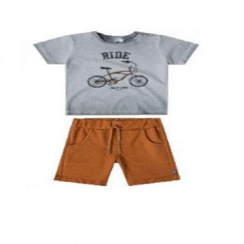 Gray T- Shirt With Brown Short Set For Boys