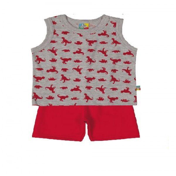 Red Sleeveless Shirt With Dinosaur Design And Short Set Clothes For Boys