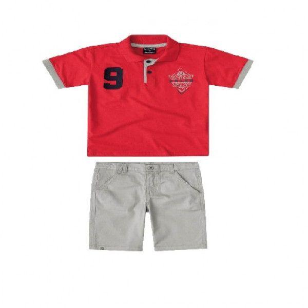 Red Polo Shirt With Number Design Set Clothes For Boys