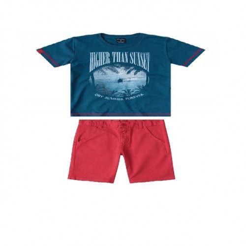 Blue Polo Shirt And Red Cargo Short Set Clothes For Boys