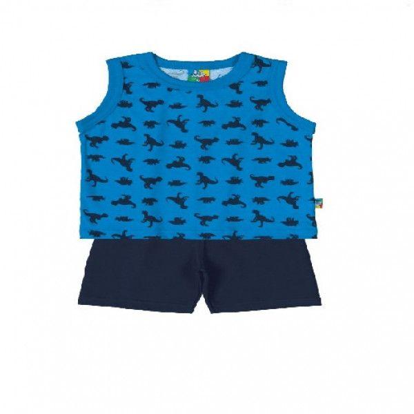 Blue Sleeveless Shirt With Dinosaur Design