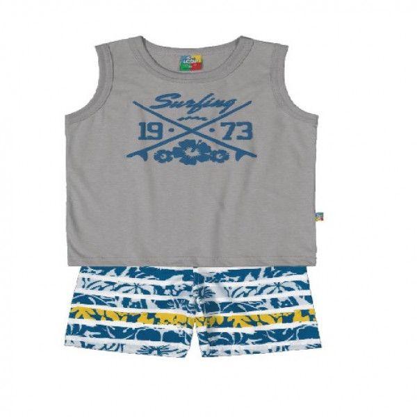 Summer Set Sleeveless Gray Shirt And Short For Boys