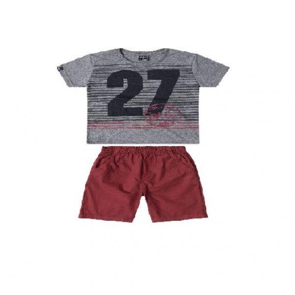 Casual Gray T-Shirt And Maroon Short Set