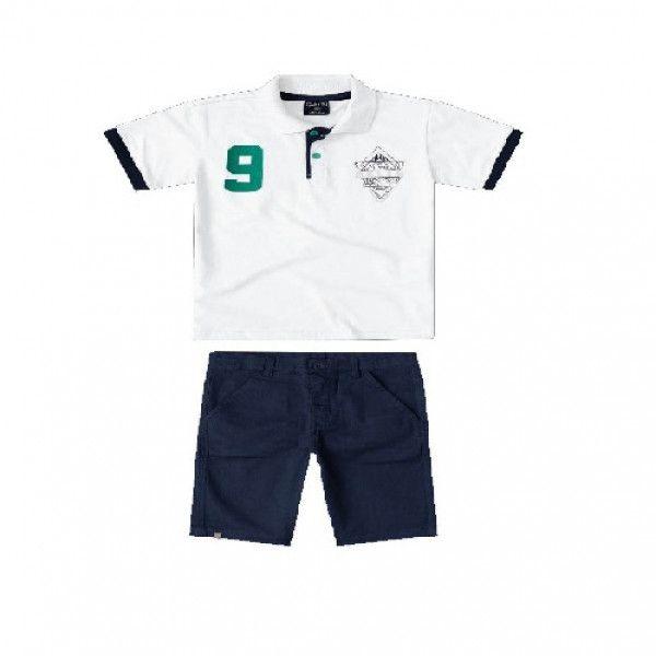 White Polo Shirt With Number Design Set Clothes For Boys