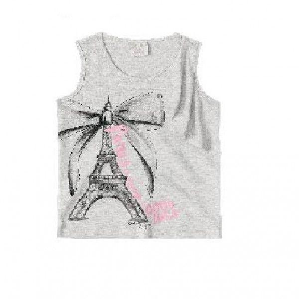 Sleeveless Shirt With Eiffel Tower Design For Girls