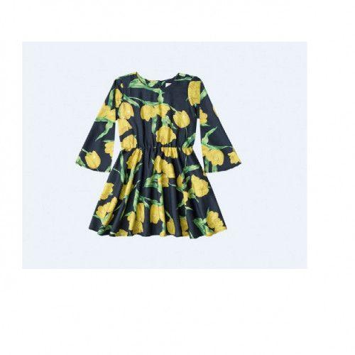 Elegant Floral Yellow Dress