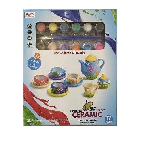 Painted Creative Art Tea Set Ceramic Lovely Color Beautiful 17 Pcs