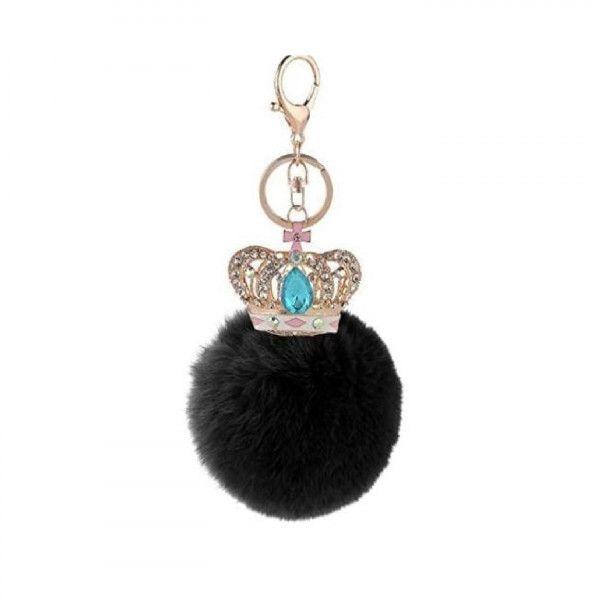 Precise Diamond Large Crown Ball Keychain (Black)