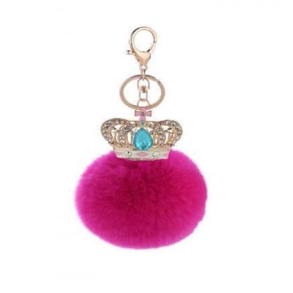 Precise Diamond Large Crown Ball Keychain (Dark Pink)