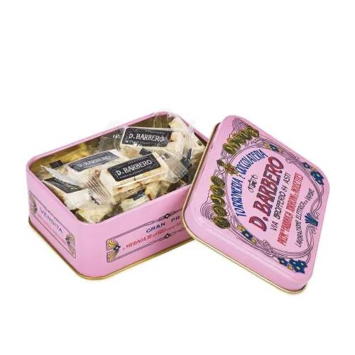 White Nougat Cumbly Torroncini Pink Tin 100G