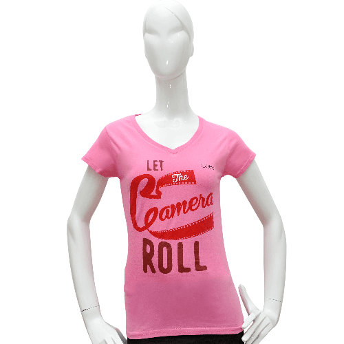 T–Shirt – "Let the camera roll" – Pink