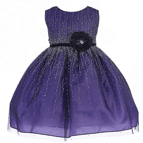 Crayon Kids Baby Girls Purple Velvet Flower Sash Sequin Christmas Dress