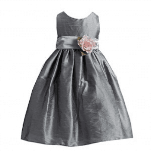 Crayon Kids Silver Flower Sash Poly Silk Flower Girl Dress