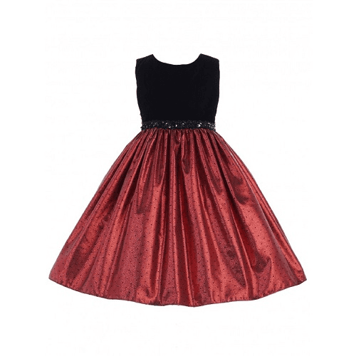 Crayon Kids Little Girls Royal Red Black Sequin Belt Flower Girl Dress