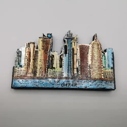 Wooden/Brass fridge magnet design skyline