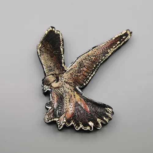 Wooden/Brass fridge magnet design falcon