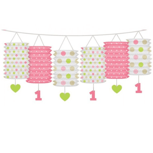 1St Birthday Pink Lantern Garland 3.6M