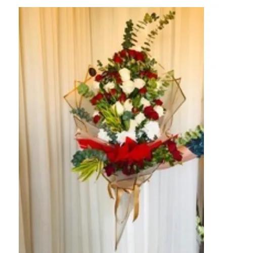 Big bouquet of red and white roses