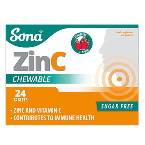 Sona Zinc Chewable Strawberry Flavour 24 Tablets