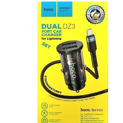 Hoco Dual Port Car Charger With Lightning - Dz3