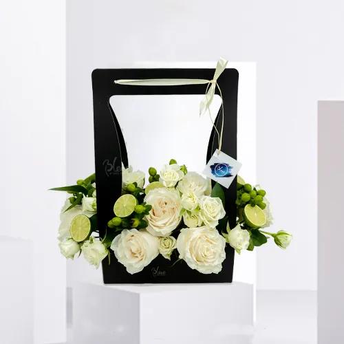 Modern Floral Basket Black With White  2011