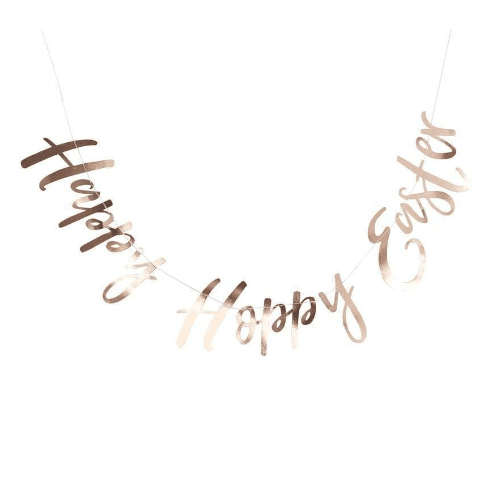 Happy Hoppy Easter Banner Rose Gold