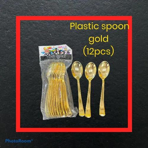 Gold Plastic Spoon L - 12 Pcs