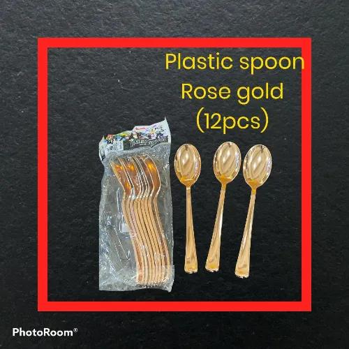 Rose Gold Plastic Spoon L - 12 Pcs