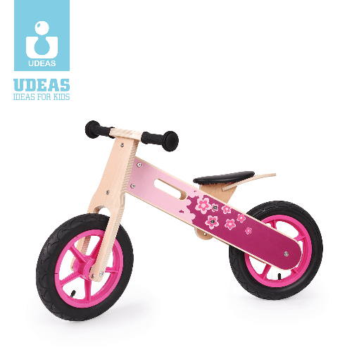 wooden balance bike-pink flower(12' wheel)-Air Tire