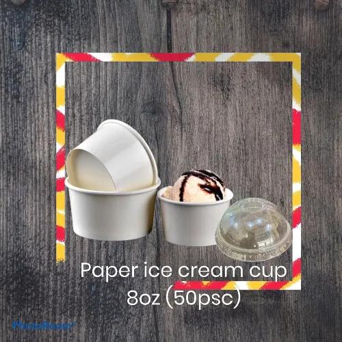 Ice Cream Cup 8 Oz With Lid - 50 Pcs