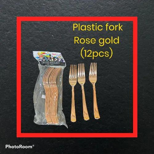 Rose Gold Plastic Fork L - 12 Pcs