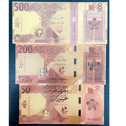 3 of New Original Colored Gold Plated Qatar Money