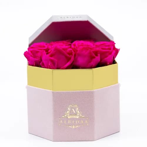 Natural Roses In Octagon Box Small