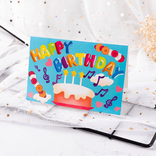 Blue Happy Birthday Card With Cake Design