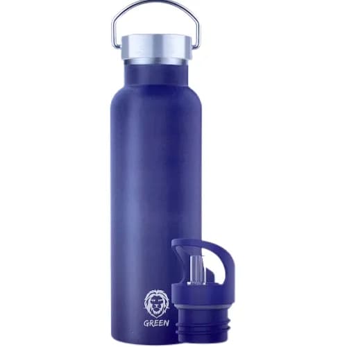 Flask From Green, Made Of Stainless Steel, Keeps Cold And Hot Water 12 Hours And More, 2 Caps Included, 600Ml, Blue Color - 5457