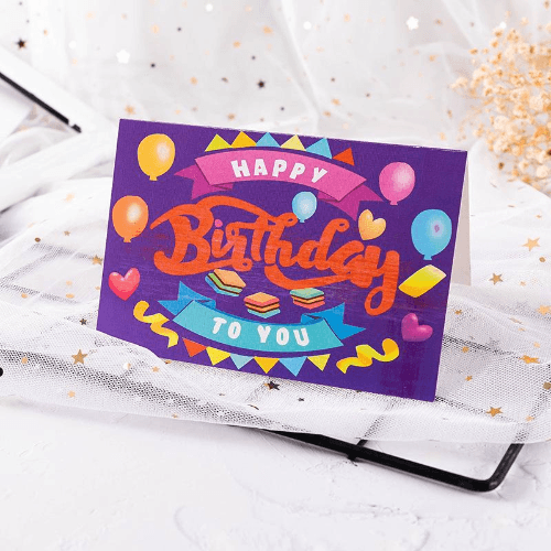 Purple Happy Birthday Card With Balloons