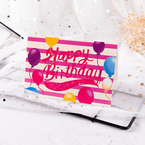 Pink Happy Birthday Card With Balloons