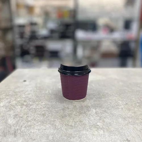 Paper Cup 4 Oz Maroon Ripple Wall With Lid