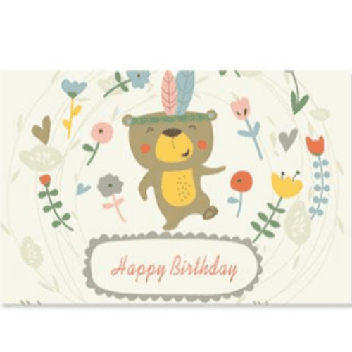 White Happy Birthday Card With Green Bear