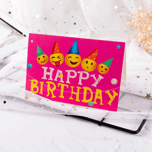 Emoticon Happy Birthday Card - Pink 