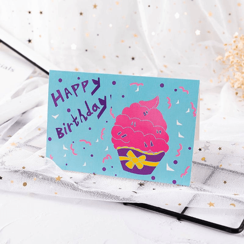Blue Happy Birthday Card With Cup Cake Design