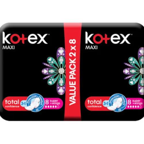 Kotex Maxi Feminine Pads With Wings For Super Flow 8 /Pack