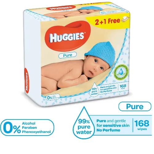 Huggies Baby Wipes Pure (2+1 Free) 168 Tissues