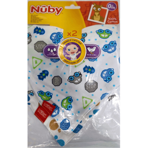 Nuby  Cotton Printed Dribble Bibs 0+M 2 Pieces