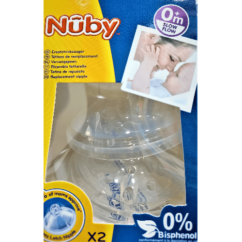 Nuby Nipple Soft Silicone Anti Colic Slow Flow 0+M 2 Pieces