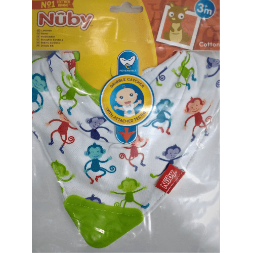 Nuby Cotton Printed Dribble Bibs With Teether 3+M