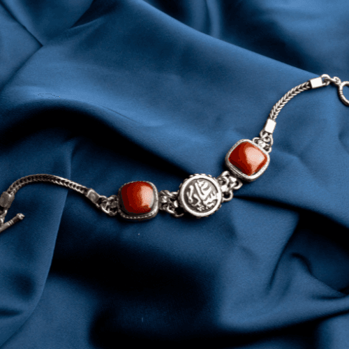 "Happiness" Bracelet with two square Maroon stones- 1217